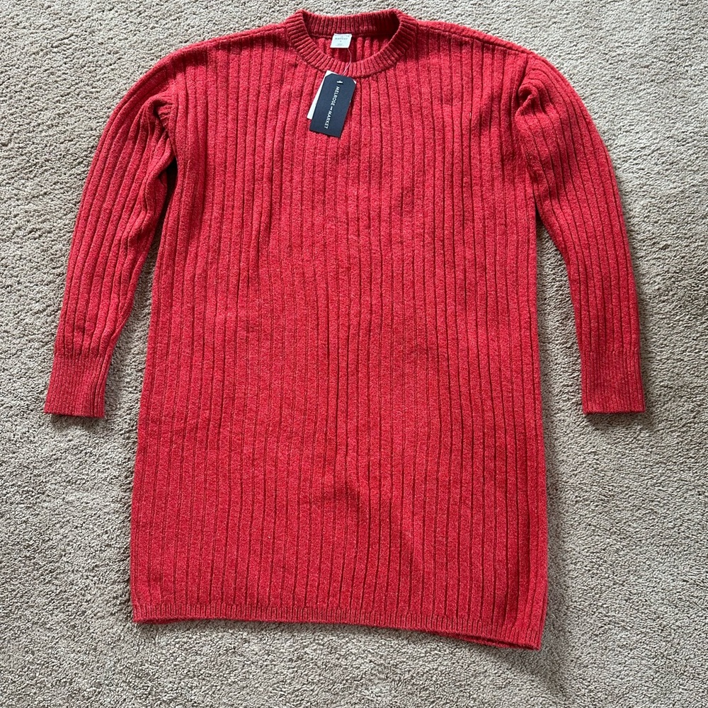 NWT! Melrose and Market Ribbed Sweater Mini Dress in red polish size SMALL